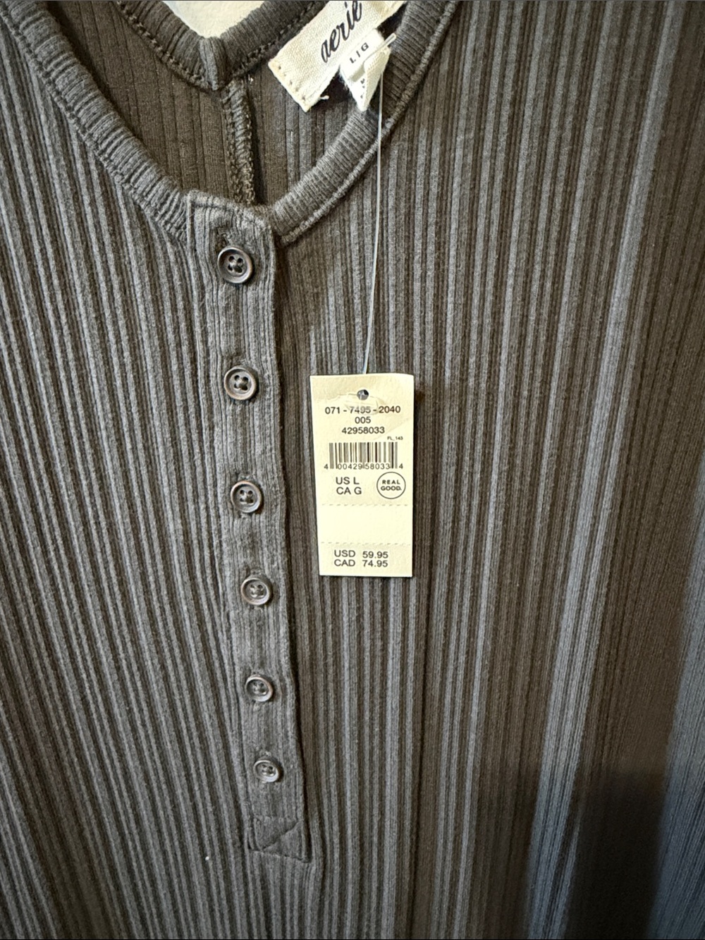 aerie Ribbed Henley Tank Dress - Charcoal - Picture 2 of 3